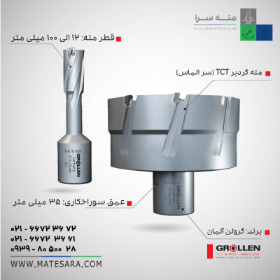 قیمت مته گردبر TCT (سر الماس) عمق سوراخ‌کاری ۳۵ میلی‌متر (گرولن)